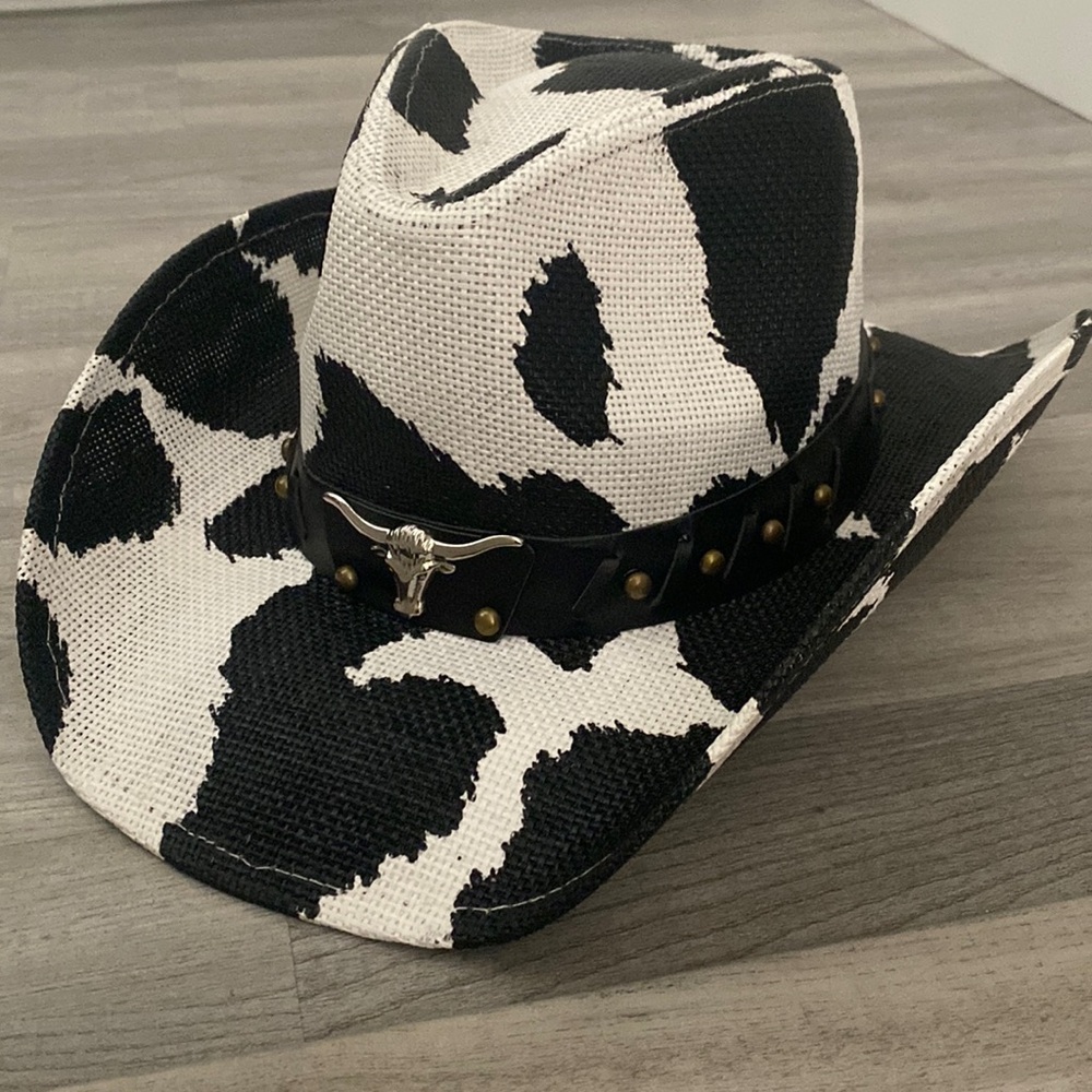 Cow Print Straw Cowboy Hat